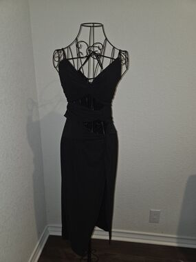 Elegant Black Asymmetrical Cutout Wrap Dress